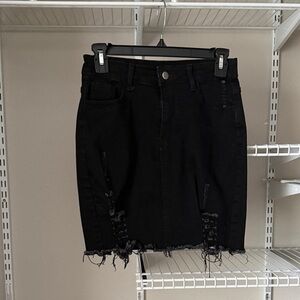 Black Distressed Denim Skirt - Women's Skirt